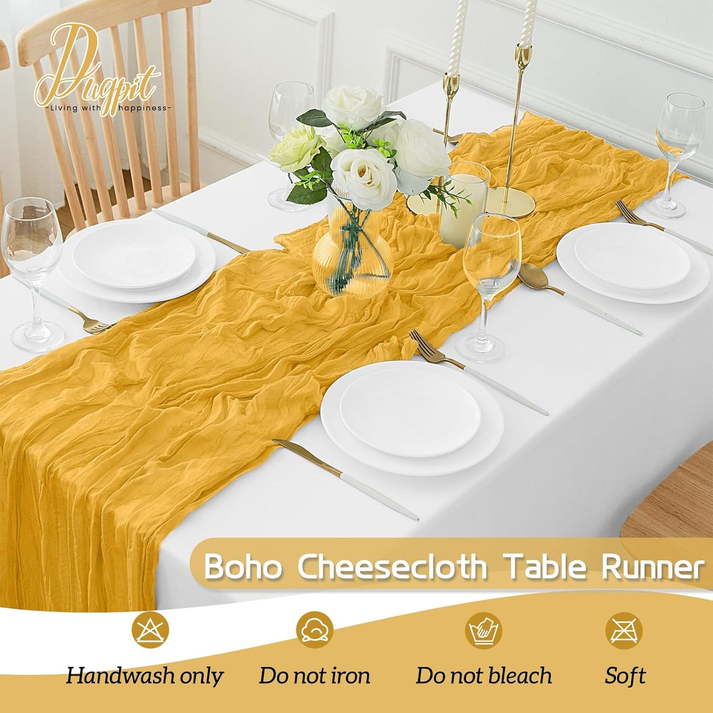 4Pack Gold Table Runner 10FT Cheesecloth Table Runner 35x120Inch Long Boho Cheese Cloth Table Runners Rustic Gauze Fall Table Runners for Party Wedding Bridal Shower Baby Shower Decorations
