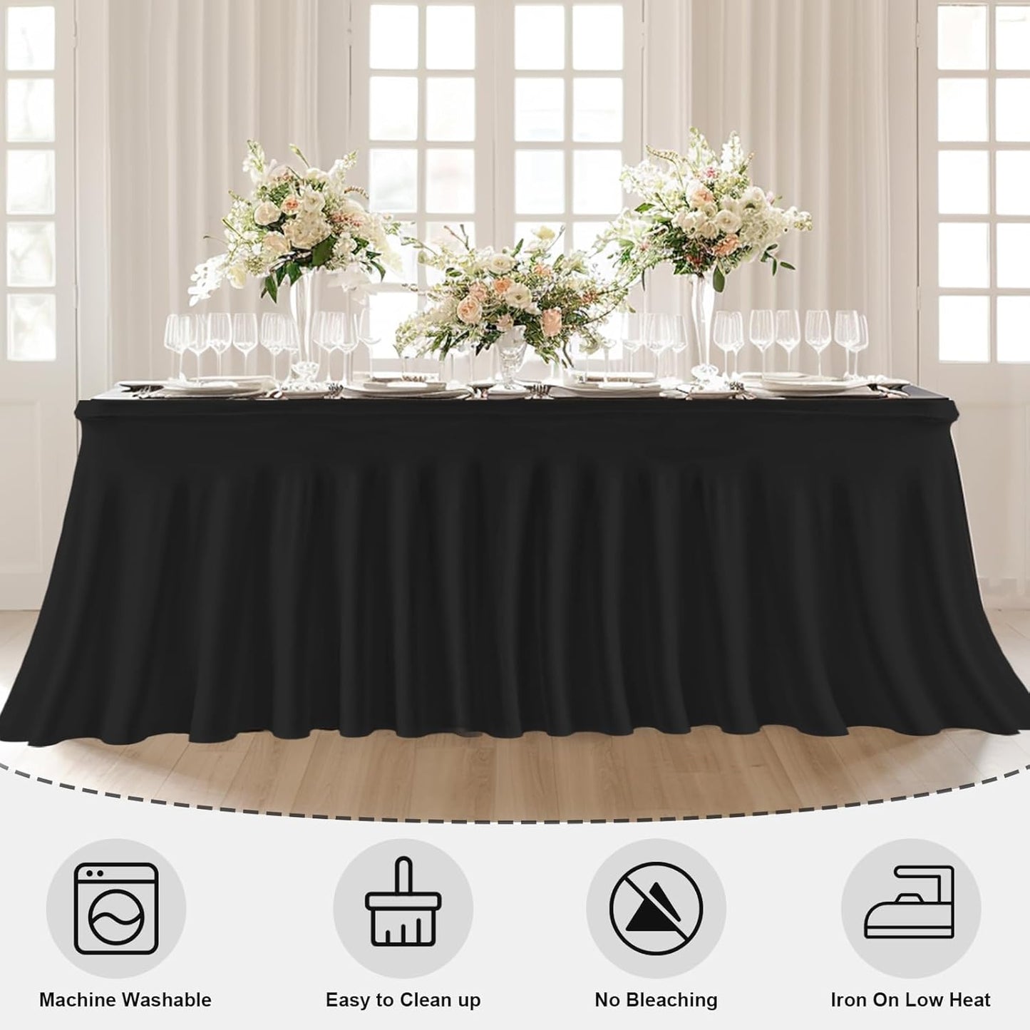 2 Pack Black Rectangle Tablecloths, Washable Stretch Fitted Spandex Table Covers for 6FT Tables, Wrinkle-Free & Reusable Table Cloths,Ideal for Parties, Banquets, Wedding, Buffet,Events