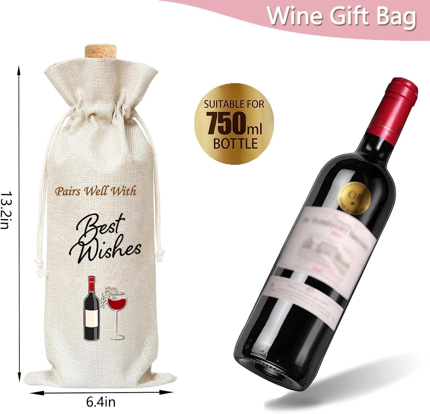 GALOFAY Wine Bag Gift Set, Personalized Print Words 'Pairs Well With Best Wishes‘ Wine Gifts Bag and Gift Card Sets for Engagement, Wedding, Birthday, Retirement, and Thank You Party Wine Decoration