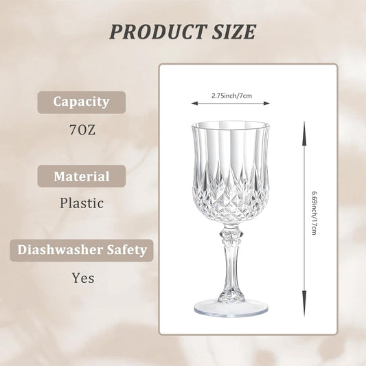 48PCS 7OZ Transparent Wine Plastic Glasses, Drinking Champagne Glasses Flutes Crystal Vintage Water Unbreakable Goblets for Wedding, Parties