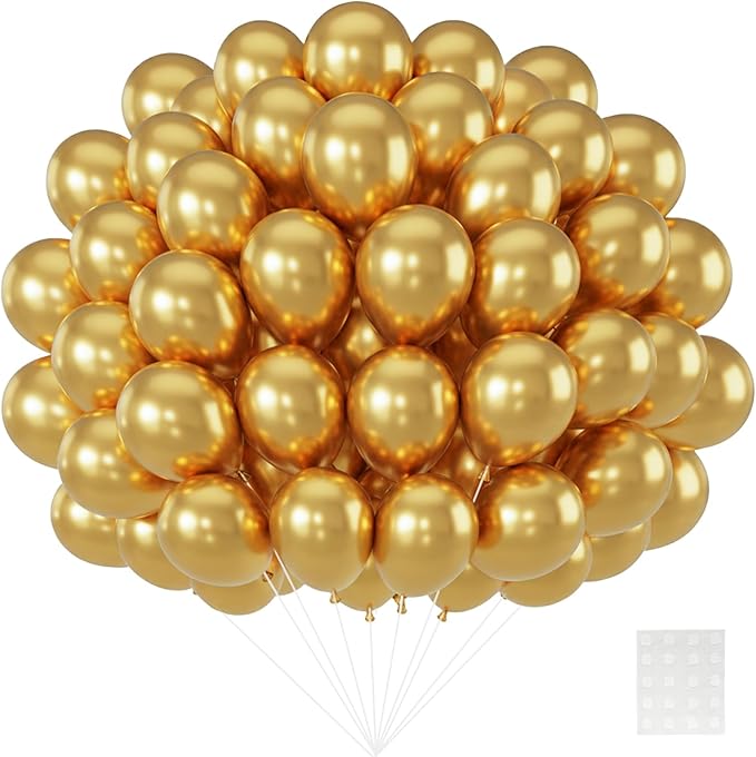 Patimate Metallic Gold Balloons - 150pcs 5 Inch Chrome Gold Latex Party Balloons for Birthday Anniversary Wedding Baby Shower Graduation Retirement Engagement New Years Casino Disco Party Decorations