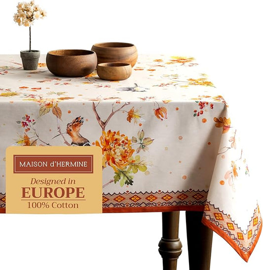 Maison d' Hermine Table Cloth Rectangle Table 100% Cotton 60 x 90 Inches Fall Tablecloth Reusable Everyday Use for Thanksgiving Christmas Decorations Dining Farmhouse Party (Kelim - Prairie)