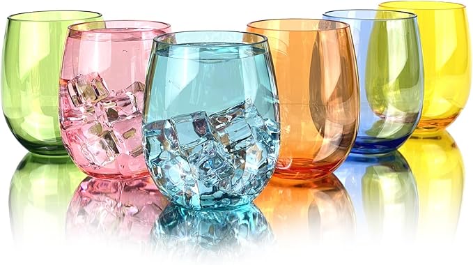 Set of 6 Acrylic Wine Glasses, 20-ounce Plastic Tumbler for Home Party Use,BPA Free,Dishwasher Safe (Multi color)