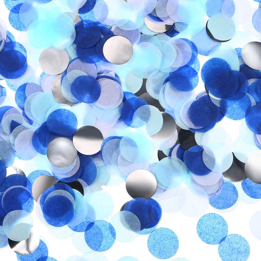 TecUnite Round Tissue Paper Table Confetti Dots for Wedding Birthday Party Decoration, 1.76 oz(White Blue Confetti,2.5 cm)