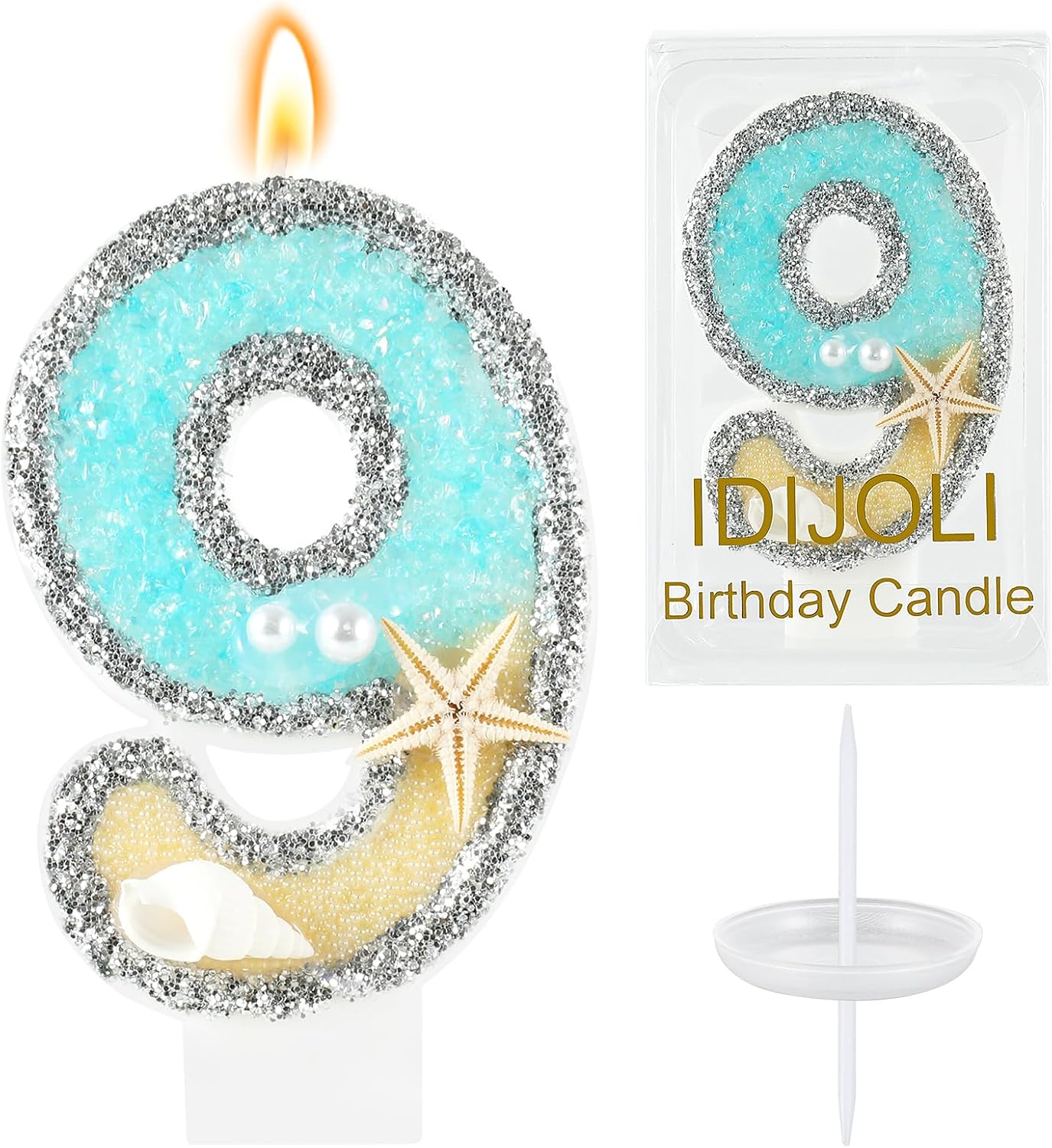 Beach Birthday Candle Starfish Number 9 Candles 9th Cake Candle Blue Birthday Cake Topper Cupcake Decorations Party Decor Anniversary Celebrations Supplies Favors