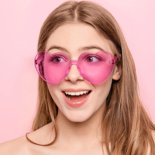 18 Heart Shape Rimless Sunglasses Transparent Candy Color Party Glasses Colored Eyewear for Women