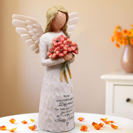 AUKEST Retirement Gift for Woman - Retirement Party Decorations, Retirement Gifts for Women, Coworker Leaving Gifts for Women, Retirement Decorations - 5.1” Angel Figurine (Red)