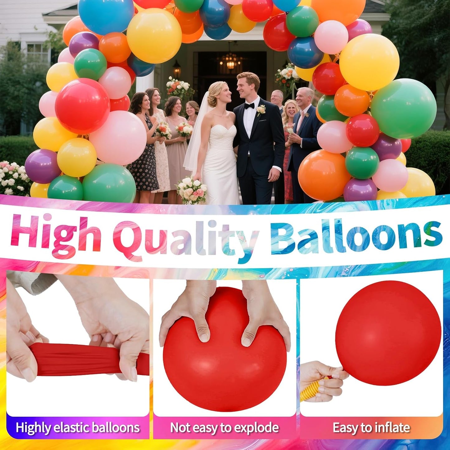 KAWKALSH 120 Balloons Rainbow Set 12 Inches, Assorted Color Latex Balloons Made With Strong Multicolored Latex for Birthday Baby Shower Wedding Party Supplies Arch Garland Decoration
