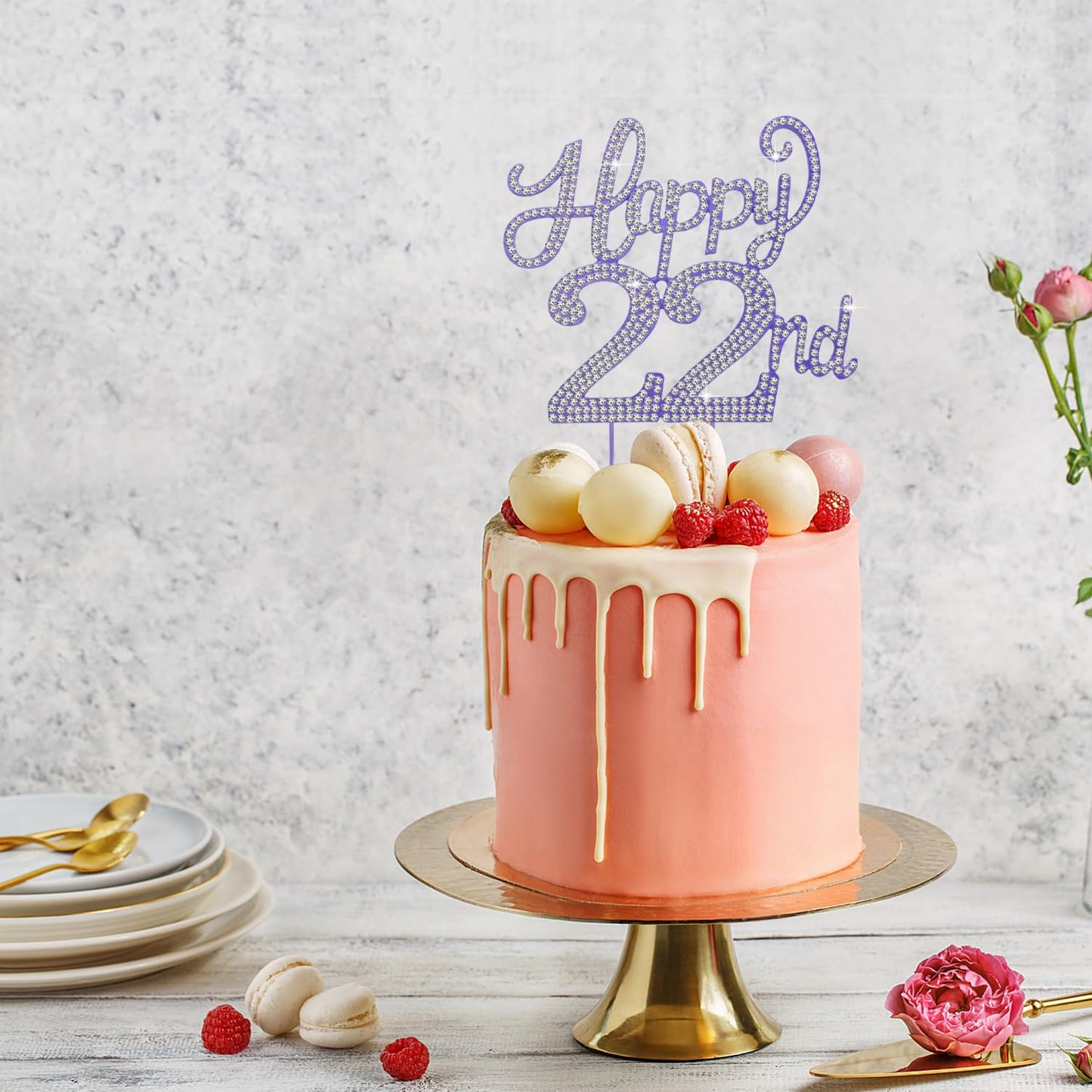 LASKYER Happy 22nd Birthday Purple Rhinestone Cake Topper - 22nd Birthday/Anniversary,Cheers to 22 Years Old Bday Party Metal Sparkly Centerpieces Decorations.