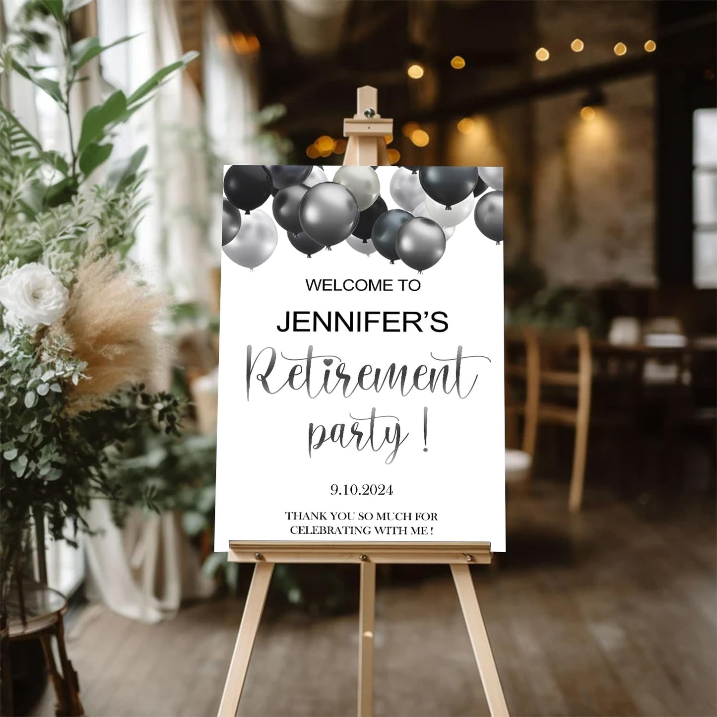 Retirement Party Welcome Sign, Elegant Blue White Black Silver Balloons Work Retire Welcome, Personalized Retirement Celebration Welcome Sign, Retirement Party Sign