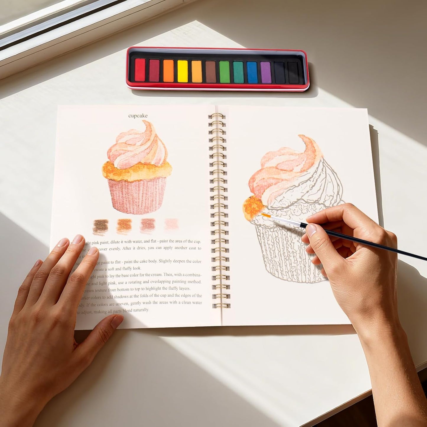 Kivzex Watercolor Workbook for Adults, Beginner Friendly Watercolor Painting Kit Baking Pattern Water Coloring Book, Nature-Themed Practice Art Gift Water Color Paint Book with Palette and Brush