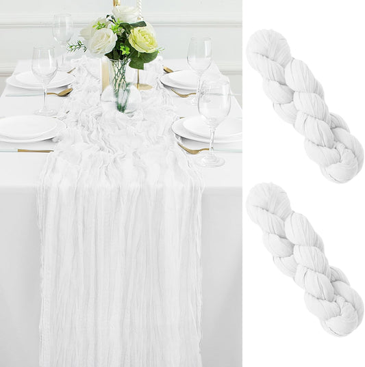 2Pack White Table Runner 10FT Cheesecloth Table Runner 35x120Inch Long Boho Cheese Cloth Table Runners Rustic Gauze Table Runners for Party Wedding Bridal Shower Baby Shower Decorations