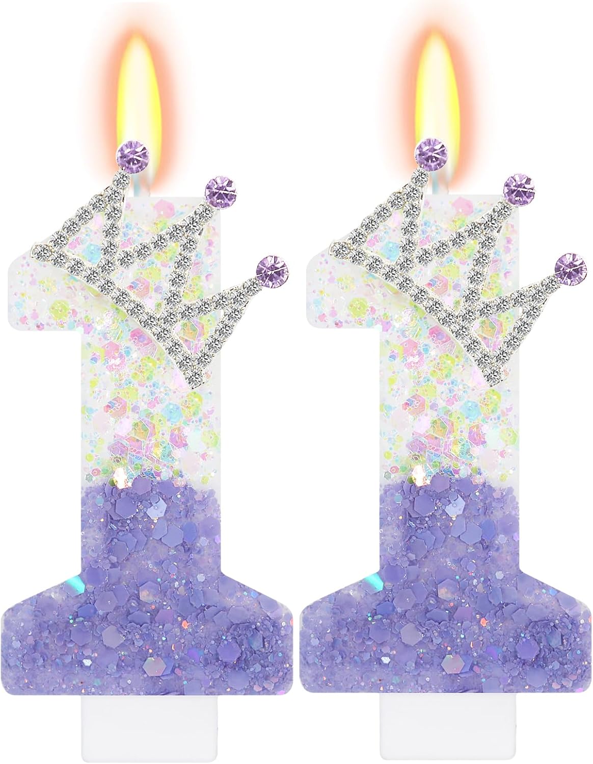 Purple White Number 11 Candle, Glitter Crown Cake Topper, Princess Birthday Party Decorations for Girls and Women Anniversary Celebrations Party Favors