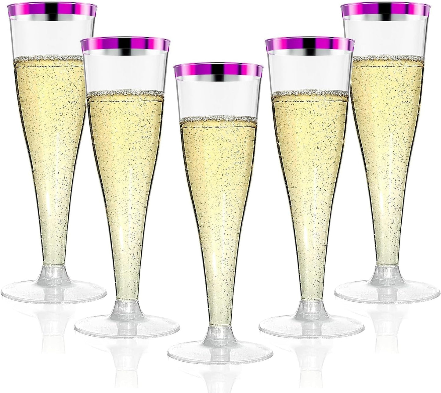 40 Pack Purple Rim Champagne Flutes Plastic Wine Glasses Disposable, 4.5 Oz Clear Purple Rim Mimosa Glasses for 2025 Engagement Wedding Birthday New Years Eve Xmas Party Supplies, Bulk Cocktail Cups