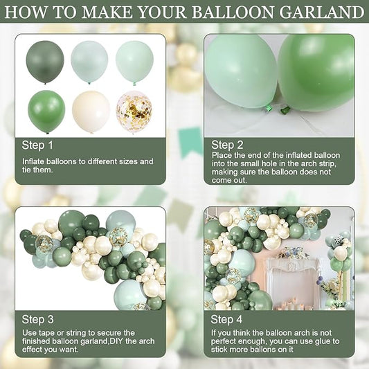 Dusty Green Blue Balloons Garland,161 Latex Baby Blue Green Balloon Arch Kit Beige Confetti Balloons for Boho Baby Shower Decorations Wedding One Birthday Engagement Anniversary Graduation
