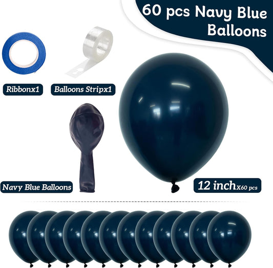 Navy Blue Balloons, 60 PCS 12 Inch Thickened Latex Balloons for Birthday Party Decoration, Graduation, Wedding, Baby Shower, Anniversary, Engagement and Balloon Garlands