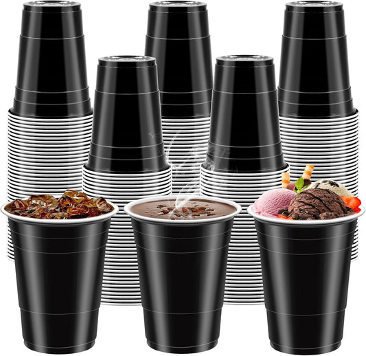 100 Pack 16 oz Black Plastic Cups for Party, Heavy Duty Black Disposable Cups Graduation Cups Bulk for Halloween Wedding Birthday Festive Celebrations Wine Beer Beverage