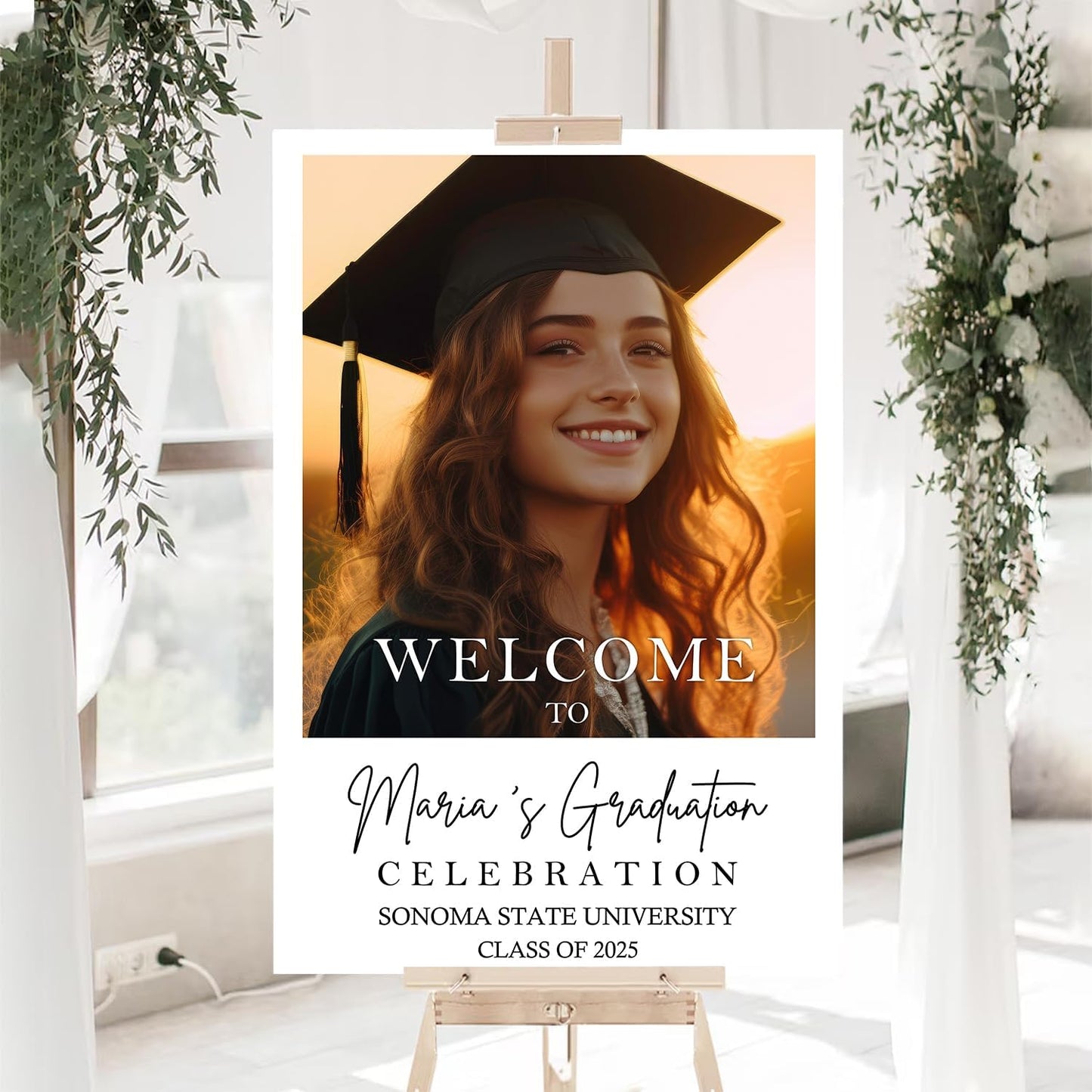 Minimalist Grad Party Welcome - Graduation Photo Sign, Decor With Frame Included