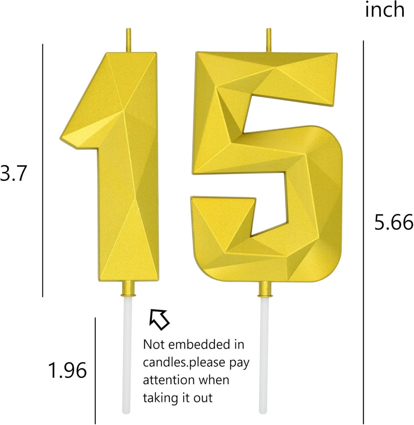 DERVENTA Large Birthday Candle Number 3D Gold 3.7 inch Party Celebration Anniversary Decoration Cake Topper 1 Piece (Number 15 Gold)
