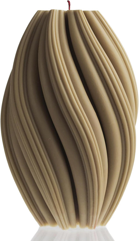 LAWA Swirl Candle - Large Beautiful Handmade Pillar Scented Soy Wax Twirl Elegant Bubble Aesthetic Candle Housewarming Gift Home Room Shelf Decor Idea Spiral Olive Beige (Large)