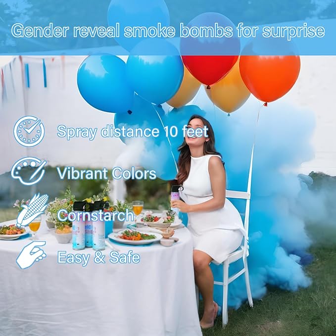 0.44Lb Gender Reveal Fire Extinguisher, Gender Reveal Smoke Bombs, 100% Biodegradable Corn Powder, Smoke Cannons Set Party Supplies For Celebrations and Parties (0.22Lb Per Bottl 1 Blue & 1 Pink)