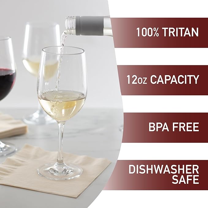 D'Eco Unbreakable Tritan Stemmed Wine Glasses, 12 oz (Set of 8) - Shatterproof, Crystal-Clear, BPA-Free Tumblers – Indoor & Outdoor Cups Great for Parties & Entertaining - Mothers Day Gift for Mom