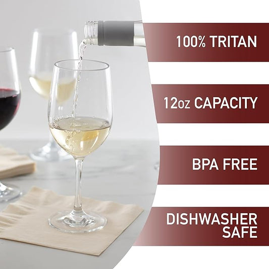 D'Eco Unbreakable Tritan Stemmed Wine Glasses, 12 oz (Set of 8) - Shatterproof, Crystal-Clear, BPA-Free Tumblers – Indoor & Outdoor Cups Great for Parties & Entertaining - Mothers Day Gift for Mom