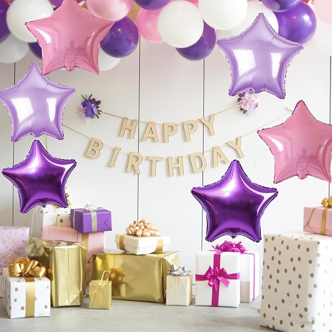 Purple Pink Star Foil Balloon, 10PCS Foil Stars Shape Balloons, 18 Inch Metallic Pink and Purple Stars Balloons for Helium Pentagram Balloon for Girls Birthday, Butterfly, Anniversary Party Decoration