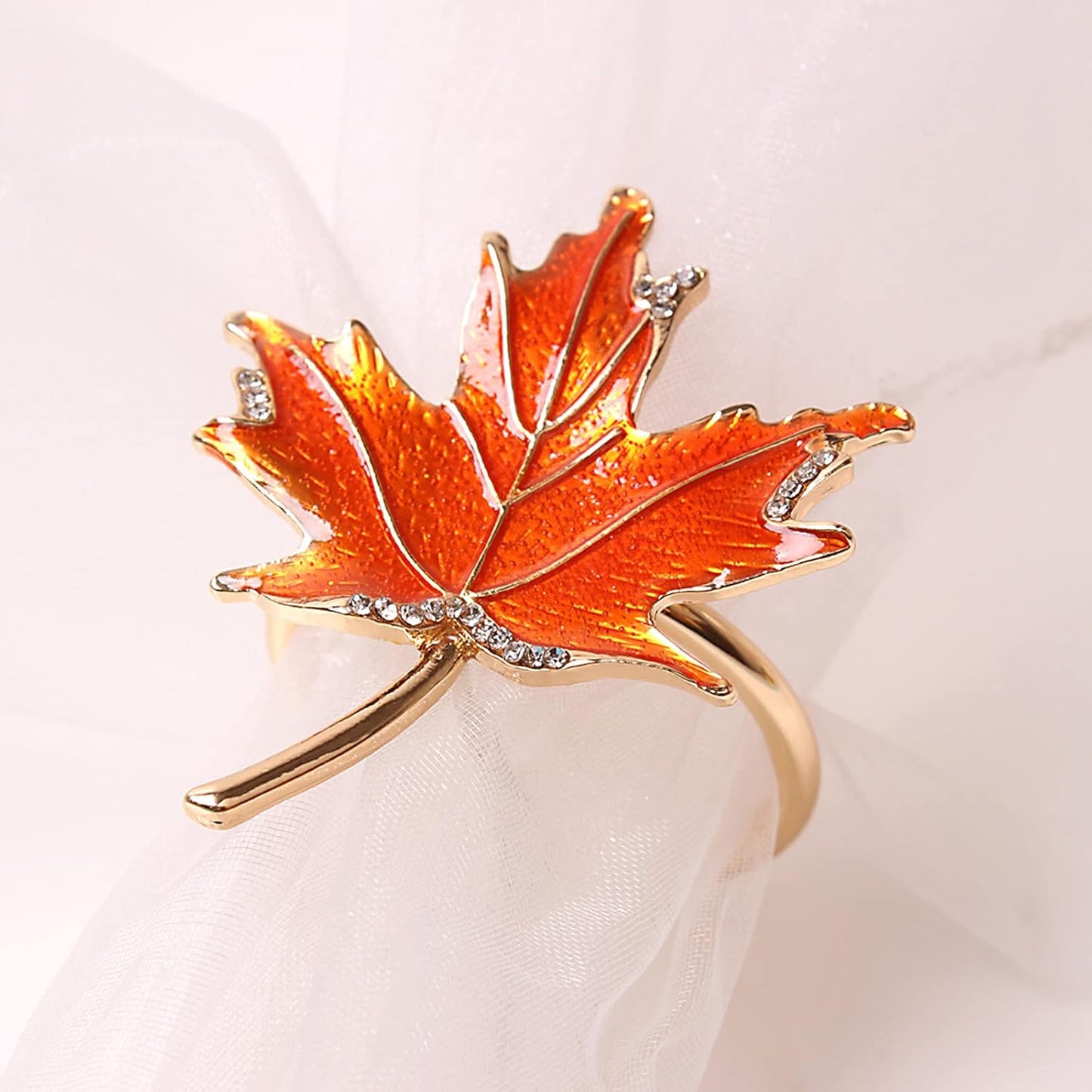 6 Pcs Maple Leaves Napkin Ring, Fall Metal Napkin Ring Holder Maple Leaves Serviette Buckle Holder Autumn Leaf Napkin Buckle for Harvest Season Thanksgiving Fall Decoration (Orange- 6pcs)