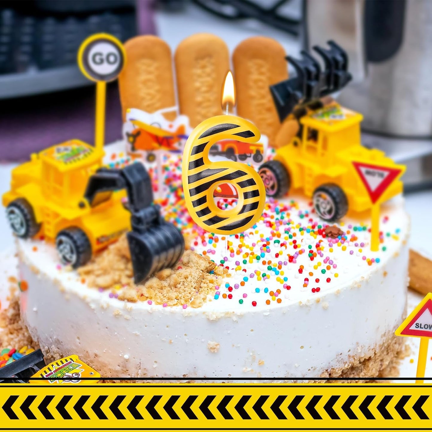 Construction Themed Birthday Candles Number 6 Candle Birthday Party Decoration Cake Topper for Construction Party Decoration Theme Party Supplies (Number 6)