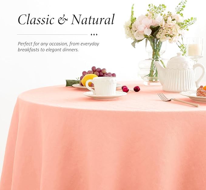 Linen World Linen Tablecloth,100% French Flax Round Tablecloth 70" Inch,Washable Natural Table Cloth for Dining,Outdoor,Weddings and Restaurants,Decorative Christmas,Peach Pink