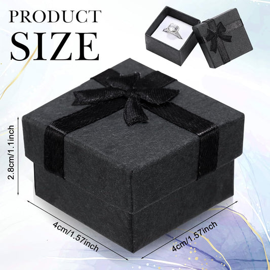 Bucherry 72 Pcs Ring Boxes 1.6 x 1.6 In Hard Cardboard Jewelry Box with Ribbon Bow Small Jewelry Gift Cases for Small Business(Black)