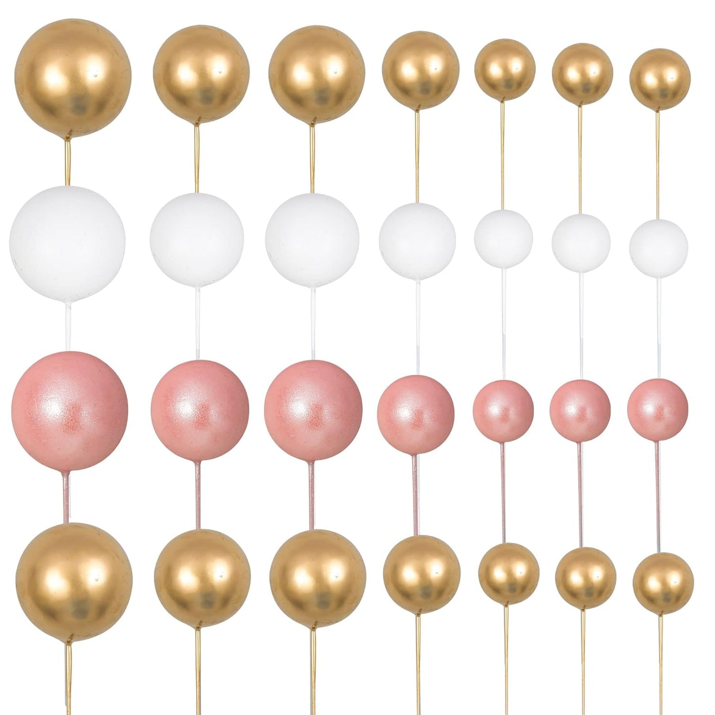 Gyufise 30Pcs Balls Cake Topper Mini Balloons Cake Toppers Foam Ball Cake Decorations Balloon Cake Topper Ball Shaped Cake Insert Topper for Birthday Party Baby Shower Decor Rose Gold White Gold