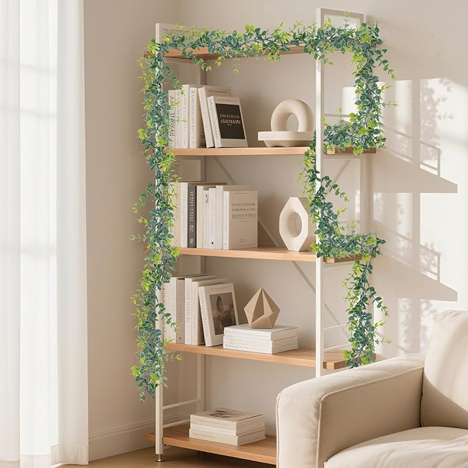 2 Pcs Eucalyptus Garland - Artificial Eucalyptus Vines Garlands Artificial Greenery Garland for Decoration Green Fake Vines for Wedding Backdrop Fireplace Wall Table Porch Staircase Decor