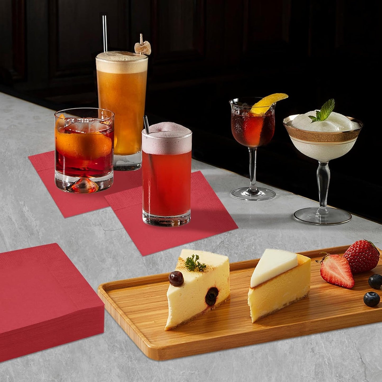 Cocktail Napkins - 600 Count 2-Ply Red Napkins Disposable, 4.75 x 4.75 Inch Folded Paper Napkins Bulk Beverage Napkins for Dinner Wedding Bar Party and Everyday Use