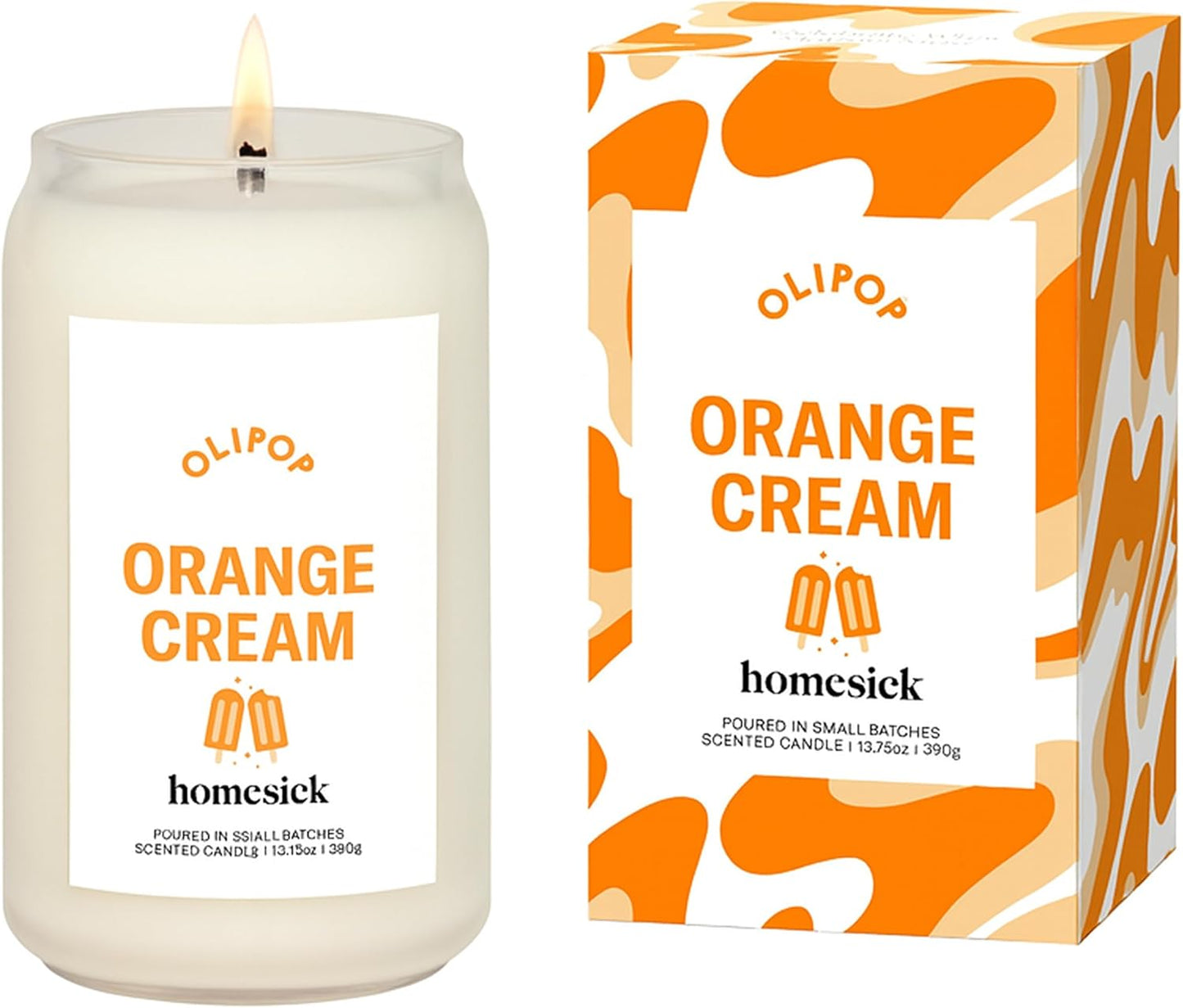 Homesick – Olipop Orange Cream Scented Candle – Premium 13.75 oz Soy Wax Candle in Glass Jar with Cotton Wick, 60–80 Hour Burn, Nostalgic Citrus Vanilla Scent, Wedding & Engagement Gifts for Couples