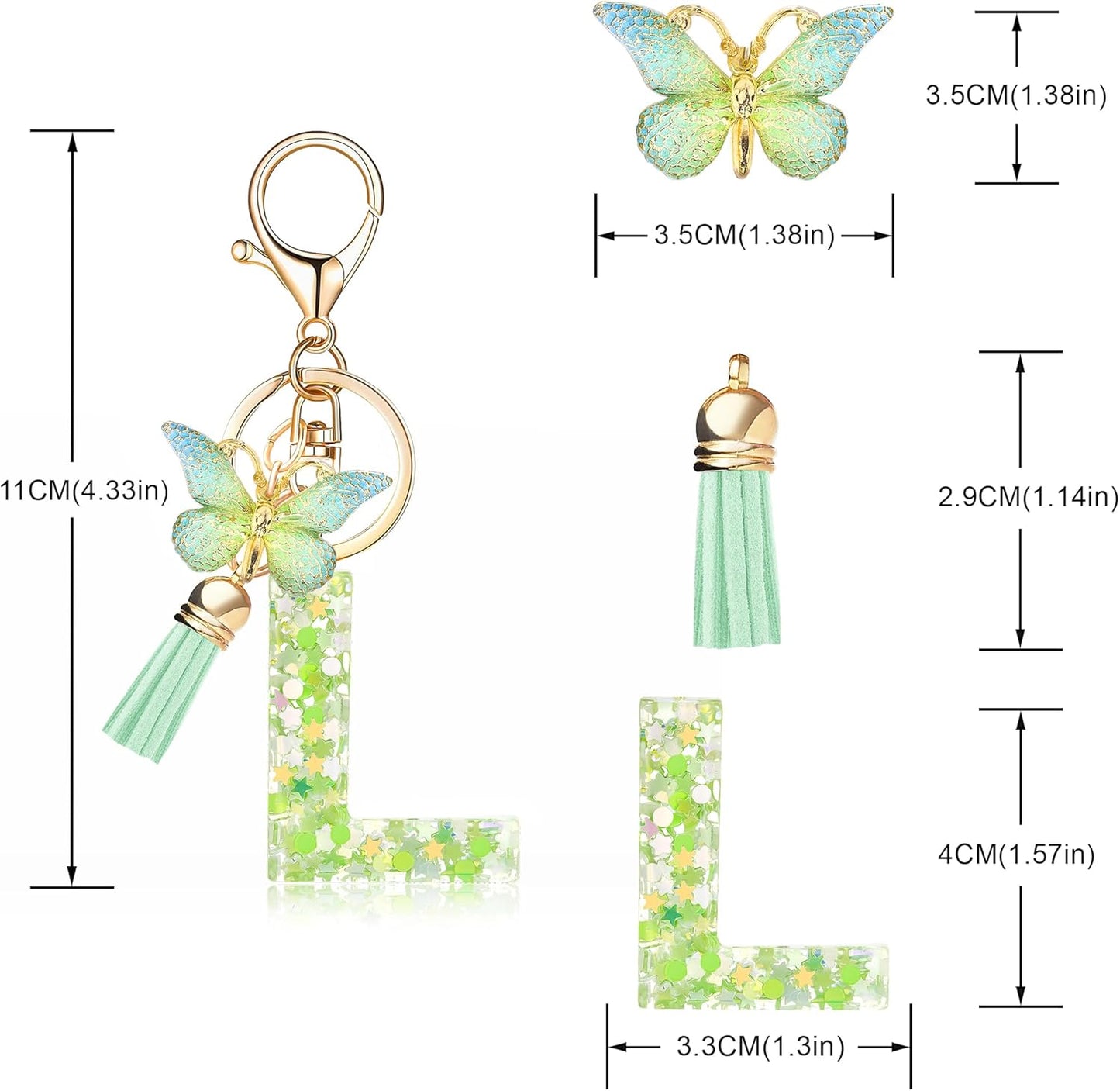 Fashion Alphabet Initial Letter Keychain Tassel Butterfly Pendant Key Ring for Purse Handbags Women Girl
