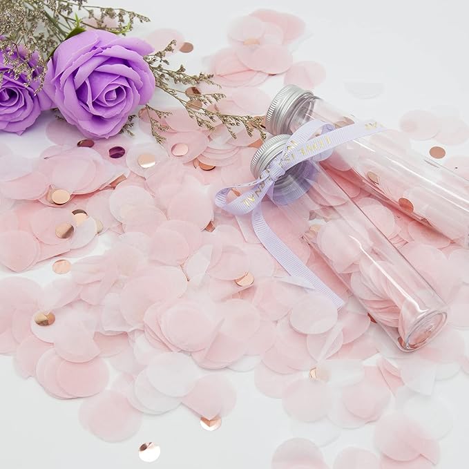 Round Tissue Confetti Glitter,Rose Gold Pink White Paper Tissue Confetti Dots for Wedding Birthday Party Decorations,1.76oz