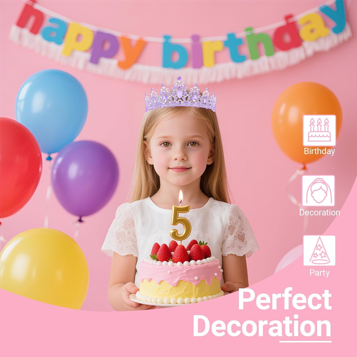 Birthday Tiara and Crown with Sash, Birthday Tiara for Women Party (Purple)