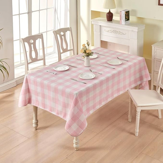 BALCONY & FALCON Gingham Table Cloth Rectangle – Reversible Water-Resistant Cotton Checkered Tablecloth for Outdoor Picnic, Camping, Kitchen, Holiday Party Decor (Pink White, 55x95 Inch)