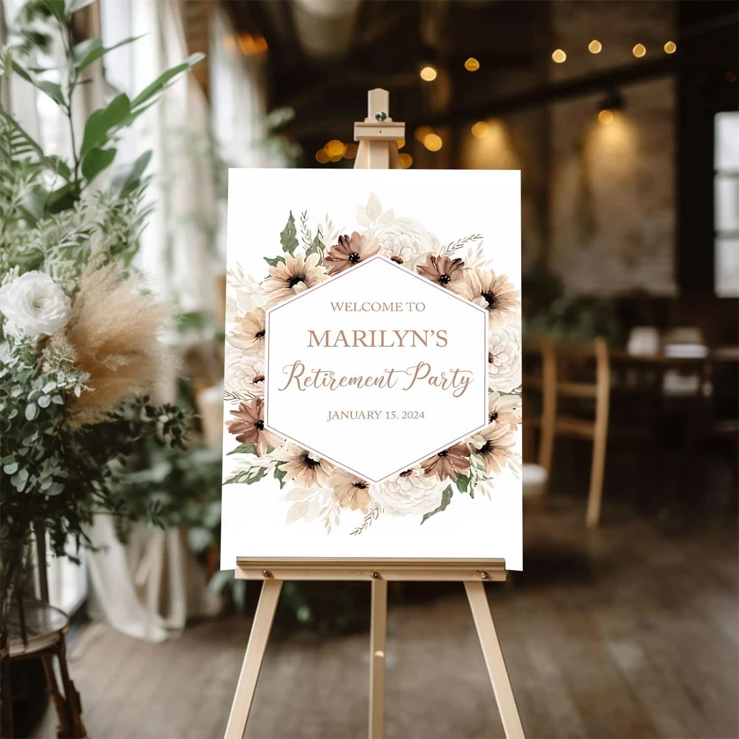 Boho Retirement Party Easel Sign - Elegant Bohemian Welcome Sign