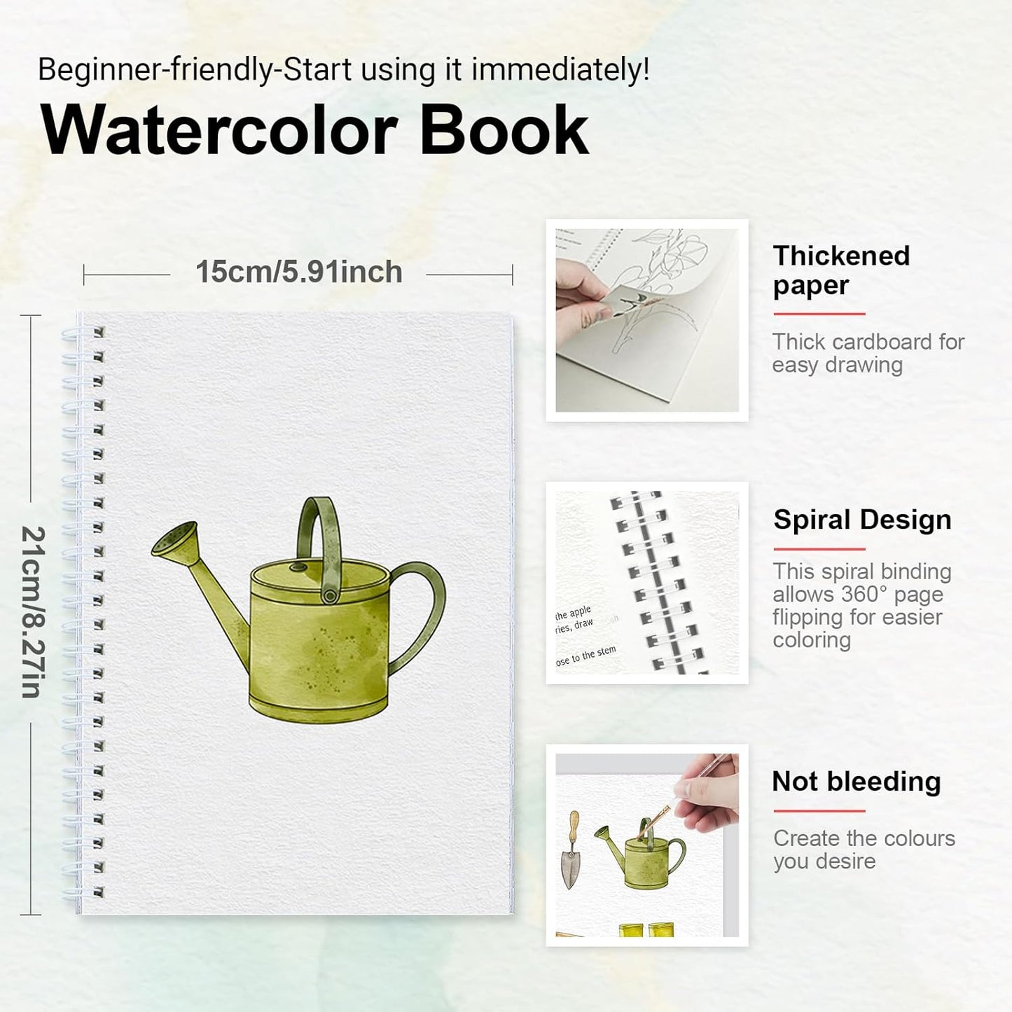Watercolor Workbooks with Step by Step for Adults Teens - Beginner Watercolor Workbook with 12 Coloring Book Pages -100% Cotton 300gsm/140lb Watercolor Paper (Garden)
