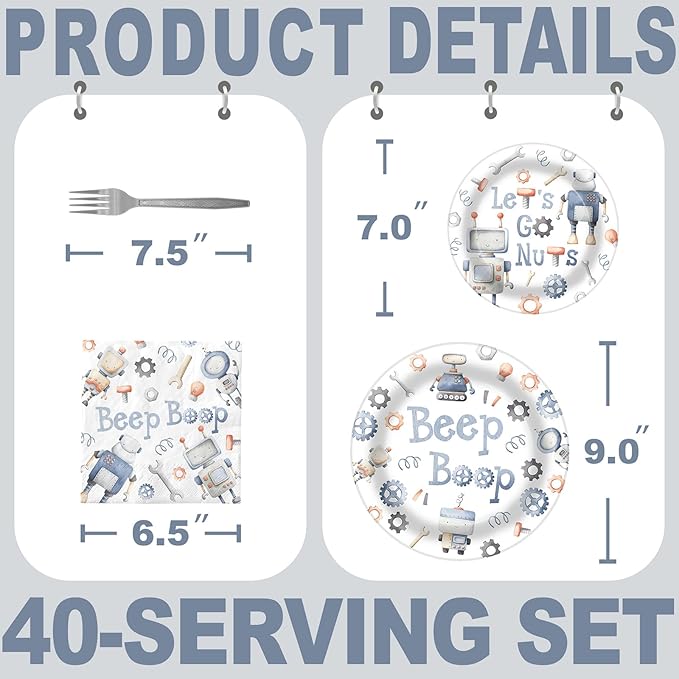 Robot Party Decorations - Robot Party Plates and Napkins for Kids Birthday Party, Serves 40 Guests