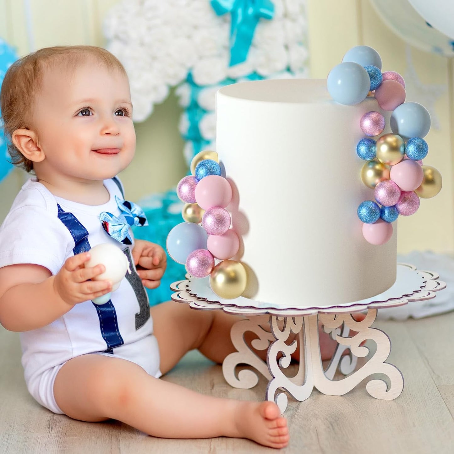 ASTARON 50 Pcs Ball Cake Topper Sticks Mini Balloons for Cake Decorating Supplies Foam Balls Cake decorations for Baby Shower Cake Birthday Cake Toppers Decorations (Pink Blue Series)