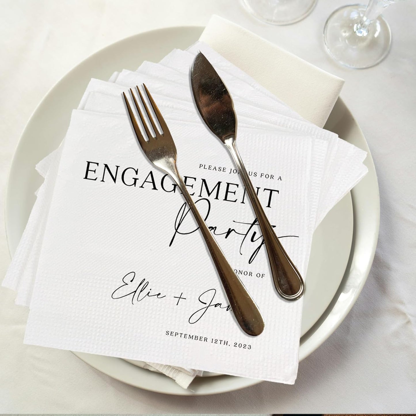 Luxury Custom Pack 15pcs Engagement Napkins, Engagement Napkins for Party, We're Engagement Napkins, Engagement Beverage Cocktail Luncheon Dinner Napkins 4