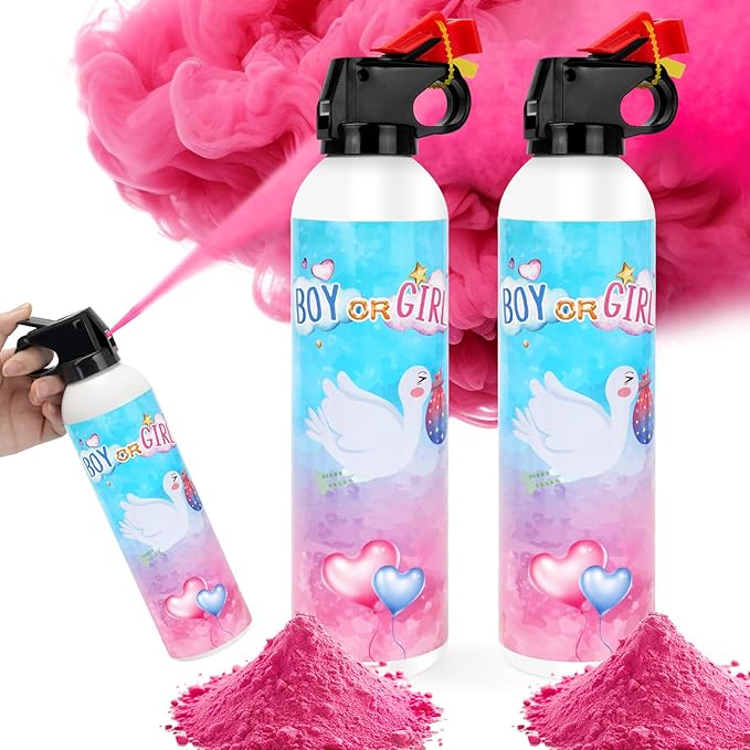Gender Reveal Fire Extinguisher, 2 Pack Girl Gender Reveal Ideas Party Decor, Biodegragable Gender Reveal Party Supllies (Large)