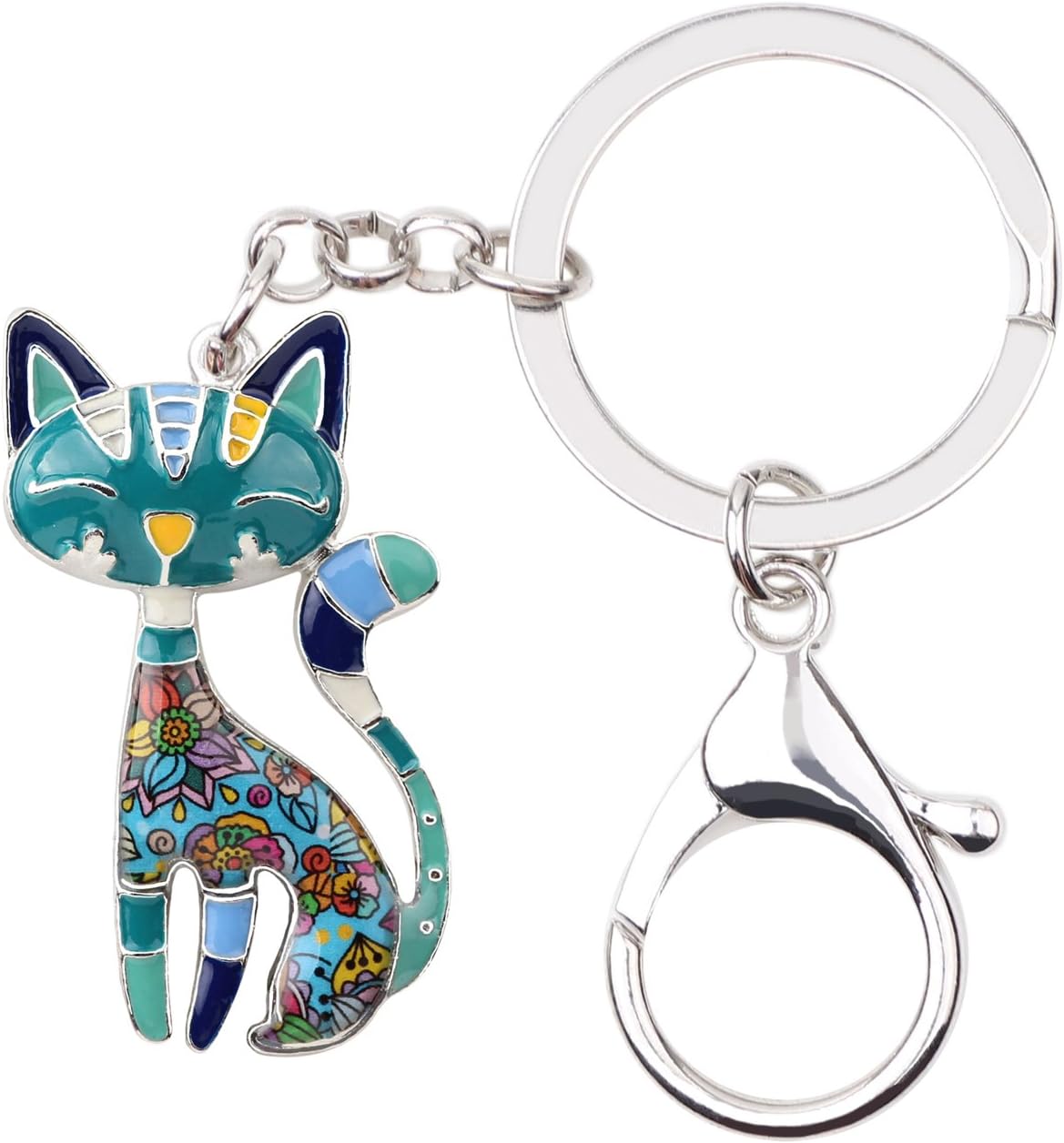 BONSNY Enamel Alloy Chain Cat Key Chains For Women Car Purse Handbag Charms keychains Gifts