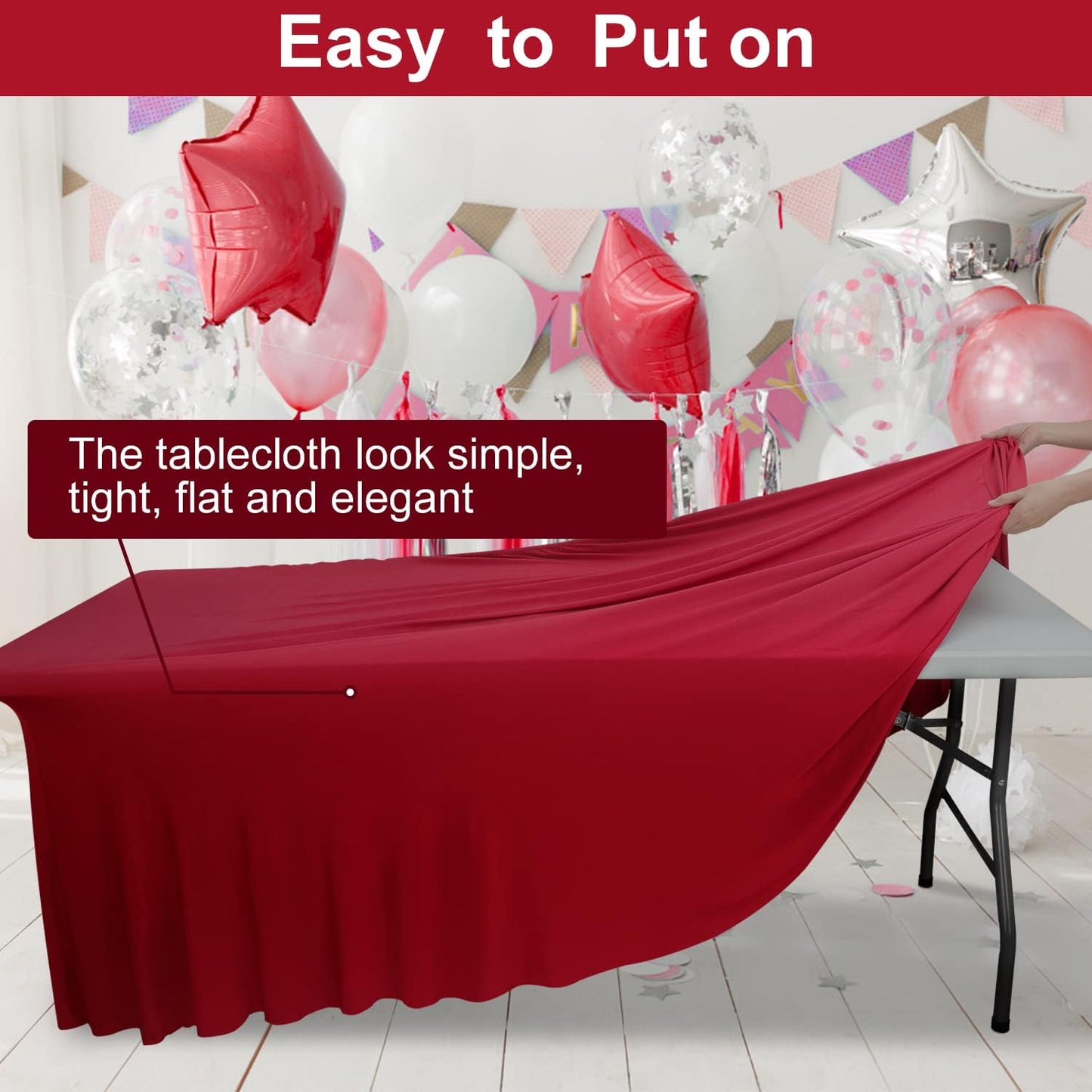 Thick 2 in 1 Spandex Table Skirt Cover 4ft, Rectangle Fitted Tablecloth with Pleated Skirt, Wrinkle Free Rectangular Table Cloth for Banquets Vendor Event (Burgundy, 48"*24"*29")