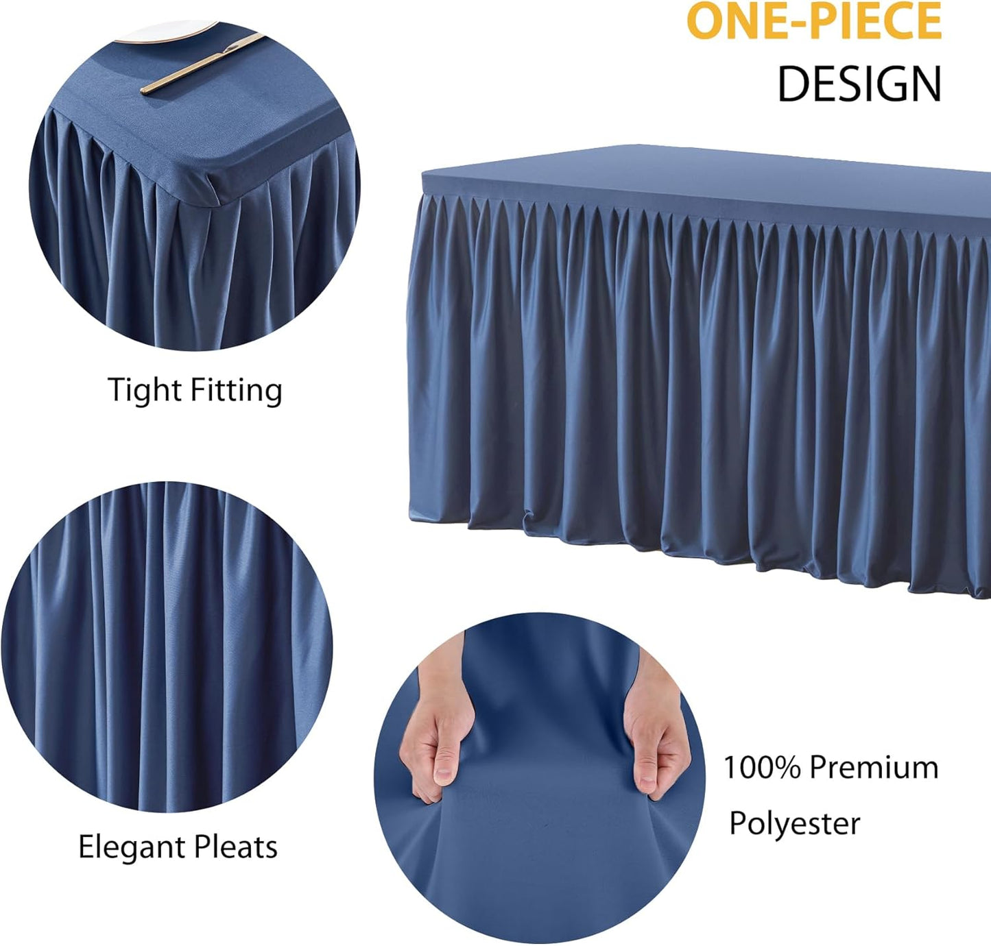 Navy Blue Polyester Table Clothes for 8 Foot Rectangle Tables, Wrinkle Free Fitted Table Cover 8ft Stretch Tablecloths with Skirt for Parties Weddings Birthday Banquet Baby Shower