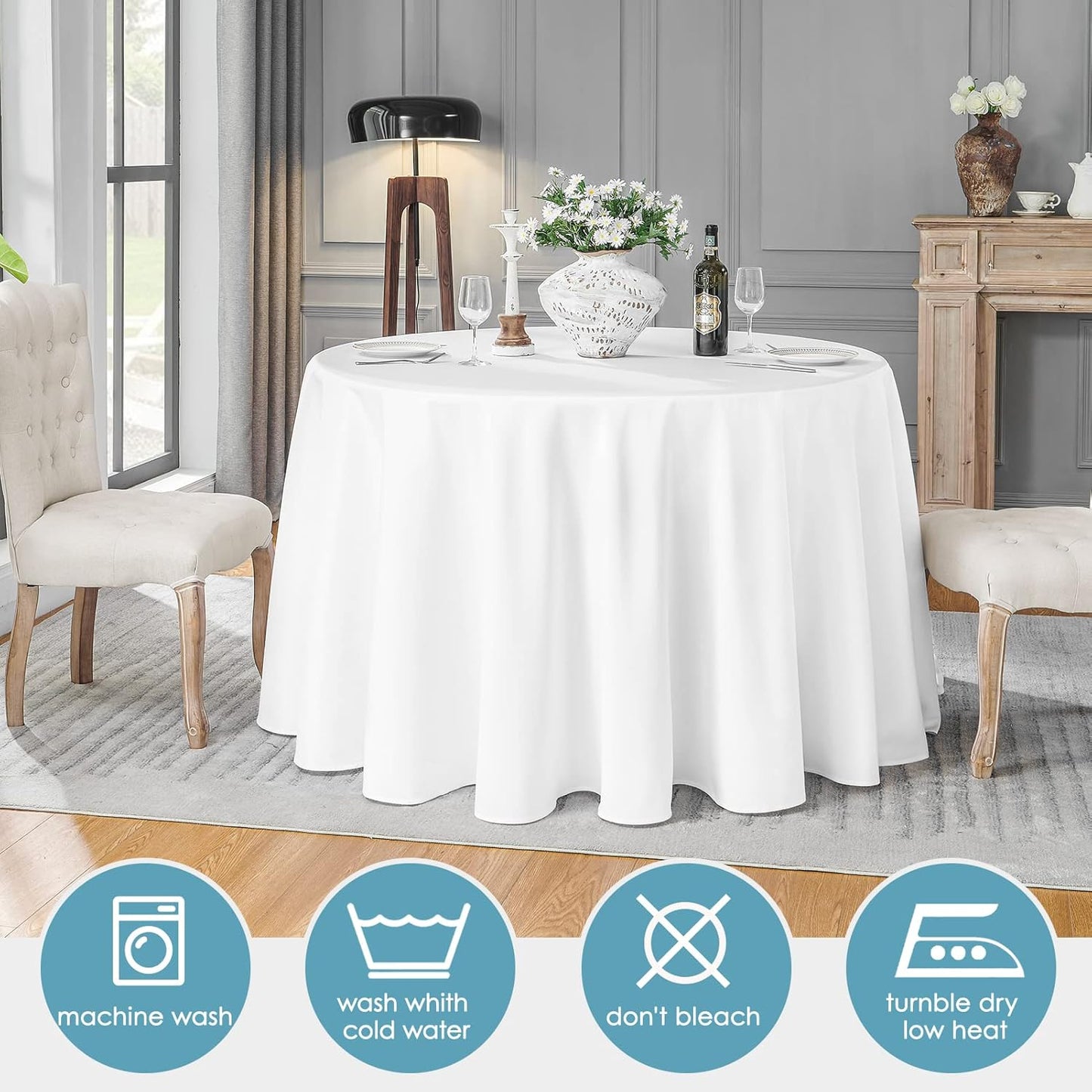 Vidafete 10 Pack 108inch Round Tablecloth Polyester Table Cloth，Stain Resistant and Wrinkle Polyester Dining Table Cover for Kitchen Dinning Party Wedding Rectangular Tabletop Buffet Decoration(White)